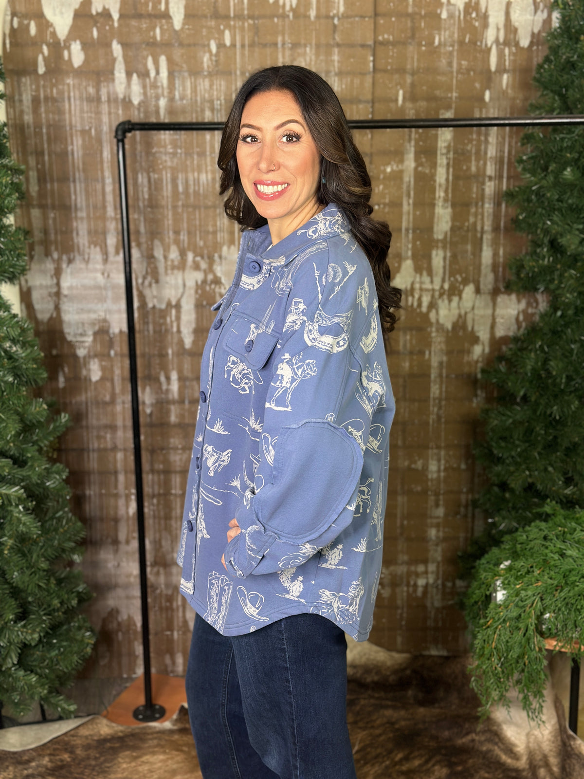 Denim Blue Rowdy Fleece Lined Shacket