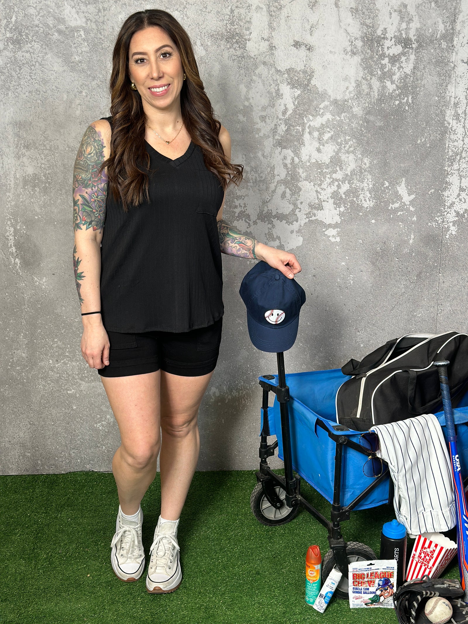 Vneck Pocket Tank - Black (Small - 3X)