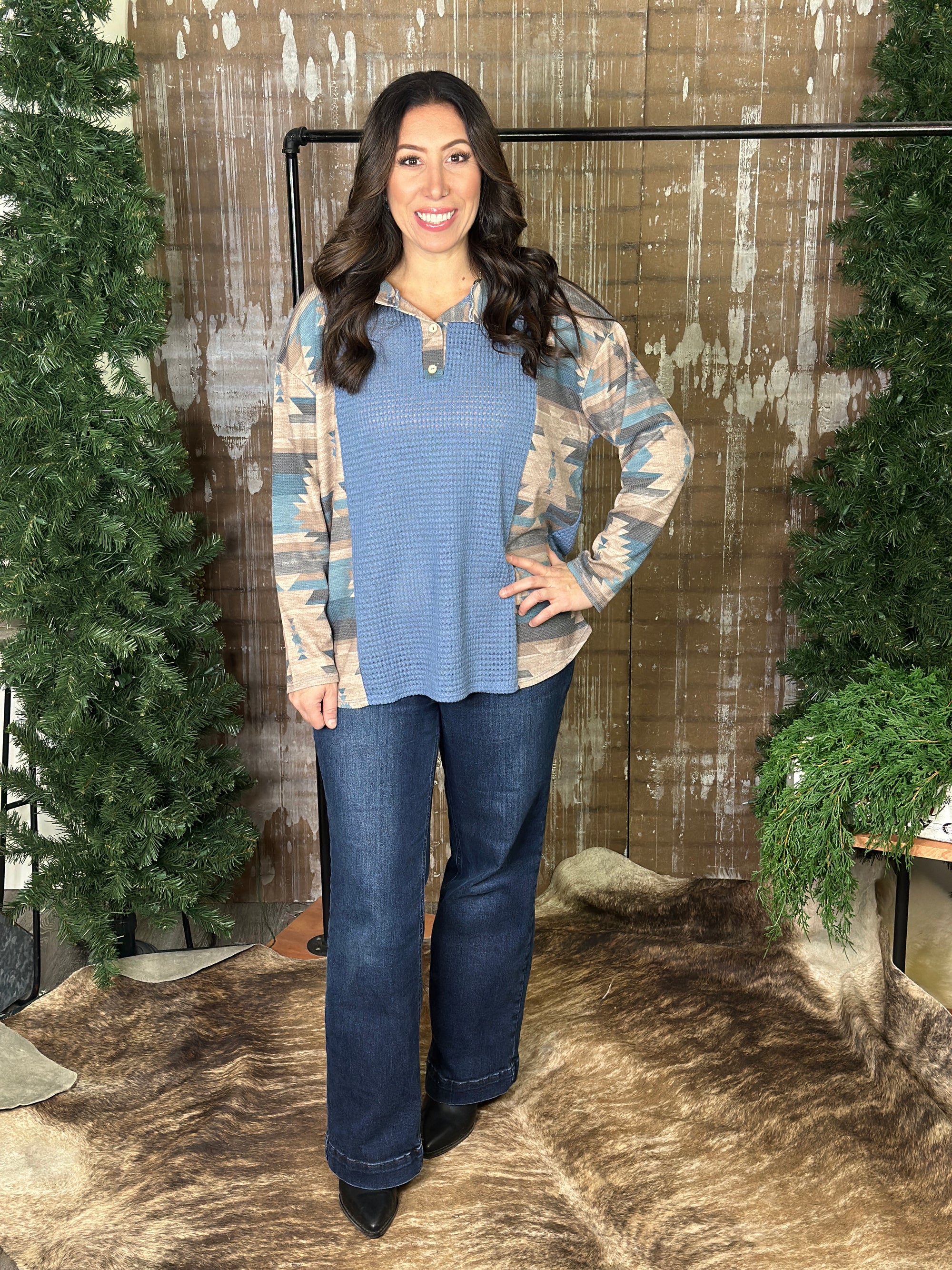 Blue Thermal Aztec Top