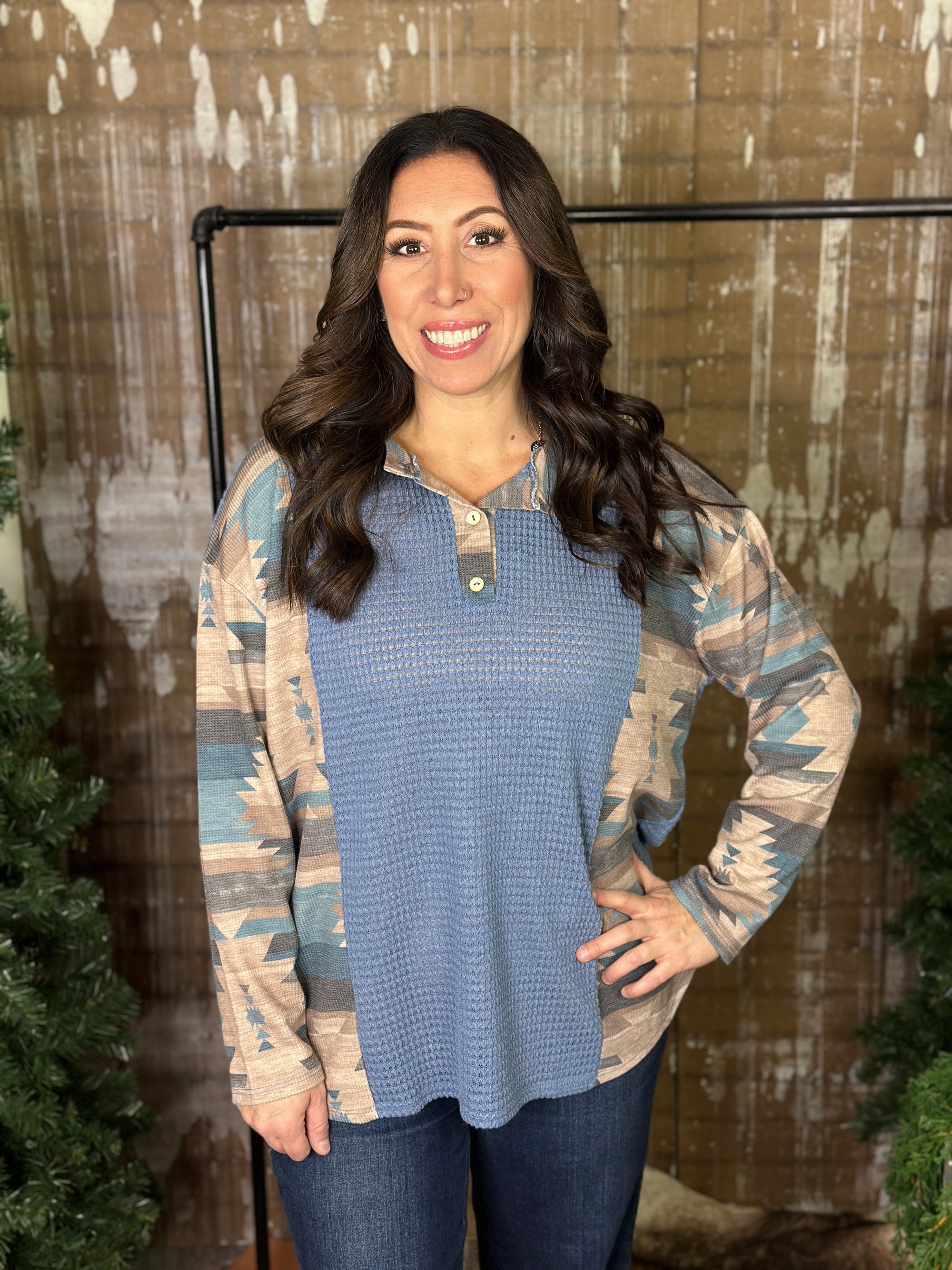 Blue Thermal Aztec Top