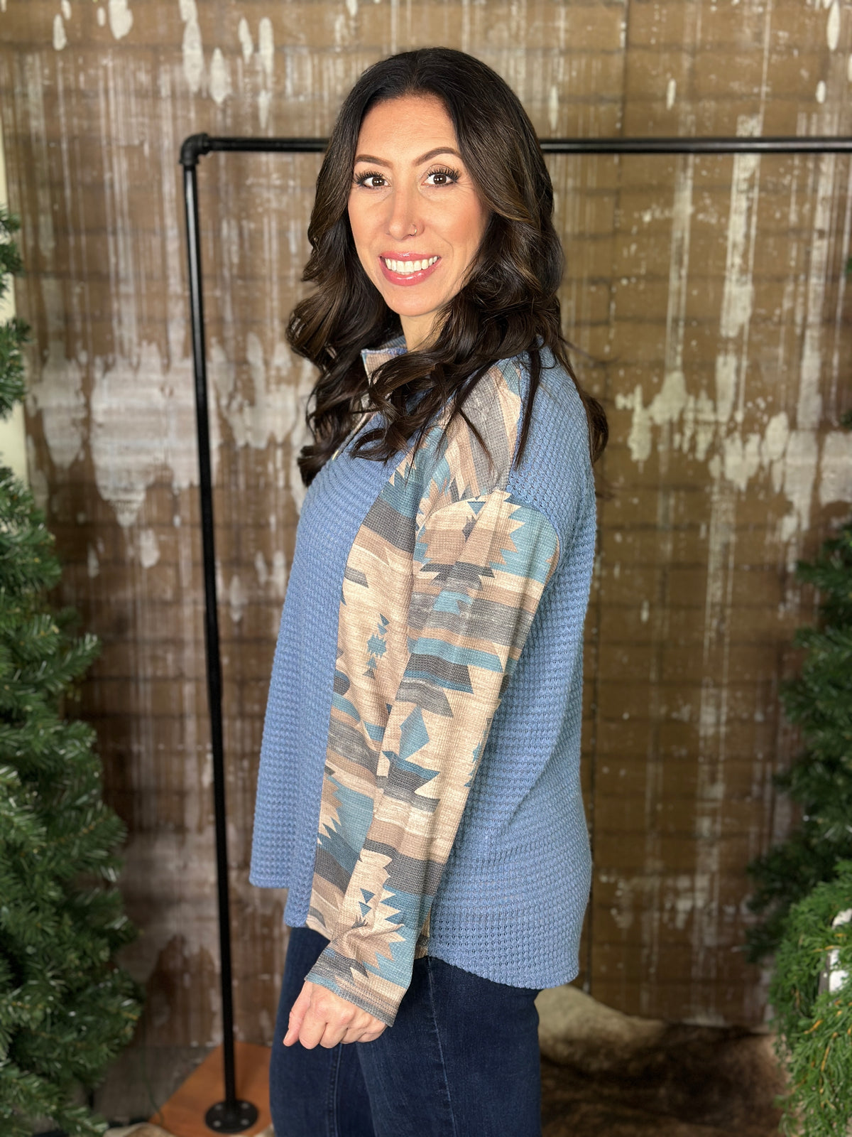 Blue Thermal Aztec Top