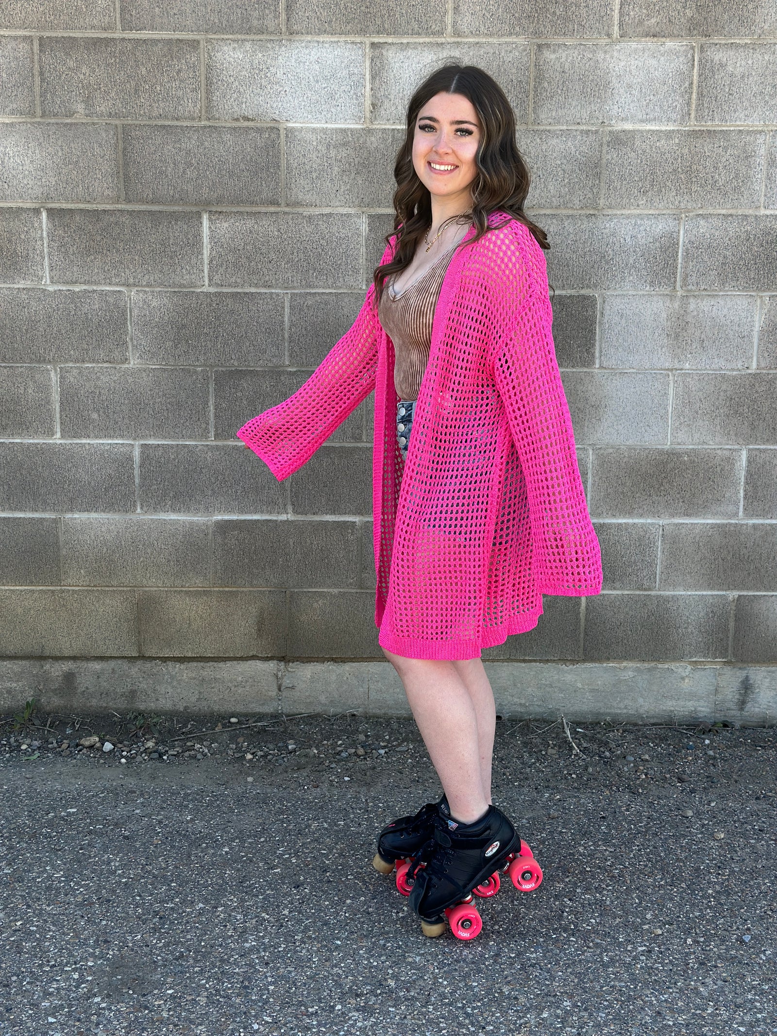 Pink Crochet Cardigan (Small - 2X)