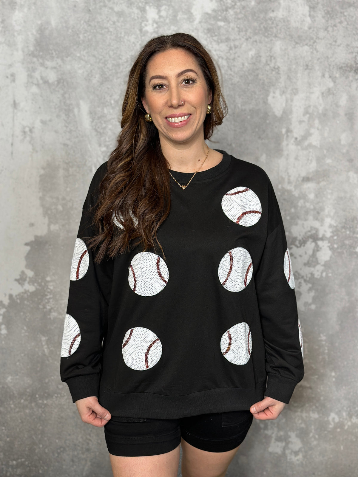Sequin Baseball Sweatshirt - Black