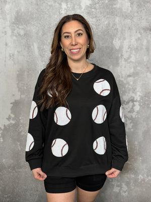 Sequin Baseball Sweatshirt - Black