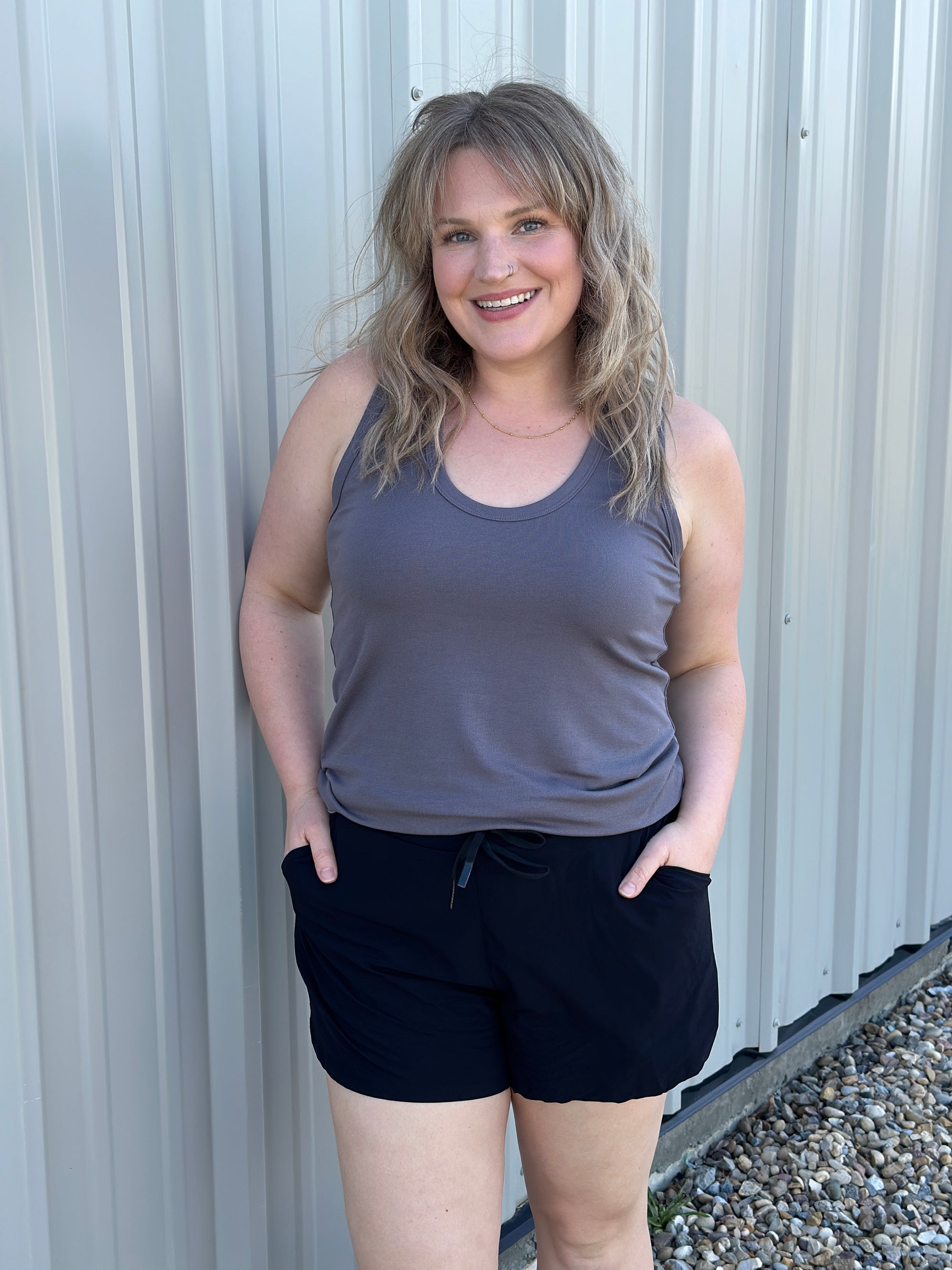 The Nyla Scoop Neck Tank - Charcoal