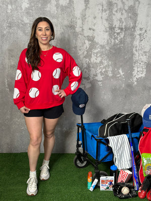 Sequin Baseball Sweatshirt - Red