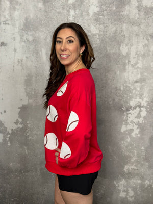 Sequin Baseball Sweatshirt - Red