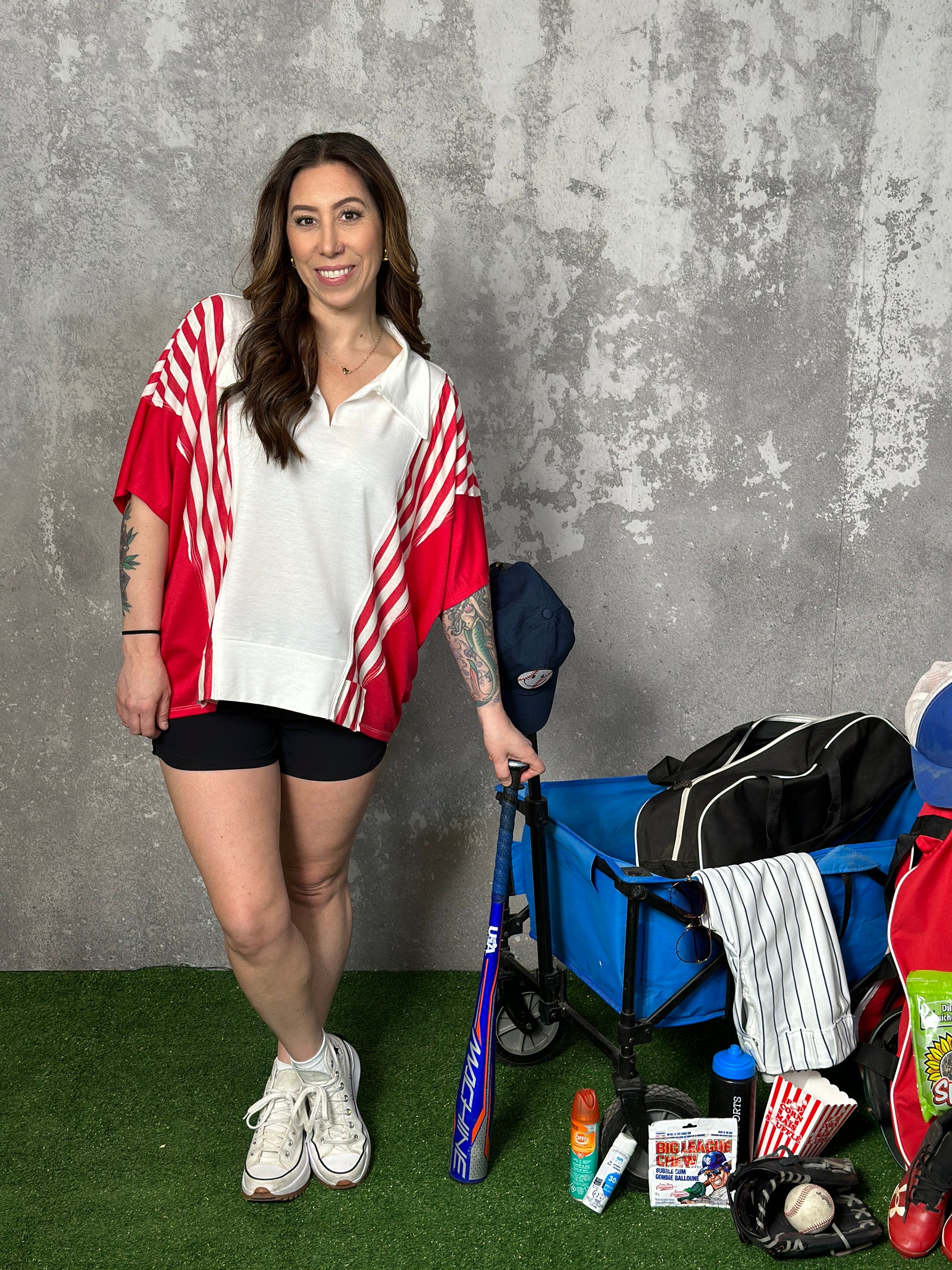 Red and White Stripe Collared Top - FINAL SALE