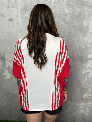 Red and White Stripe Collared Top