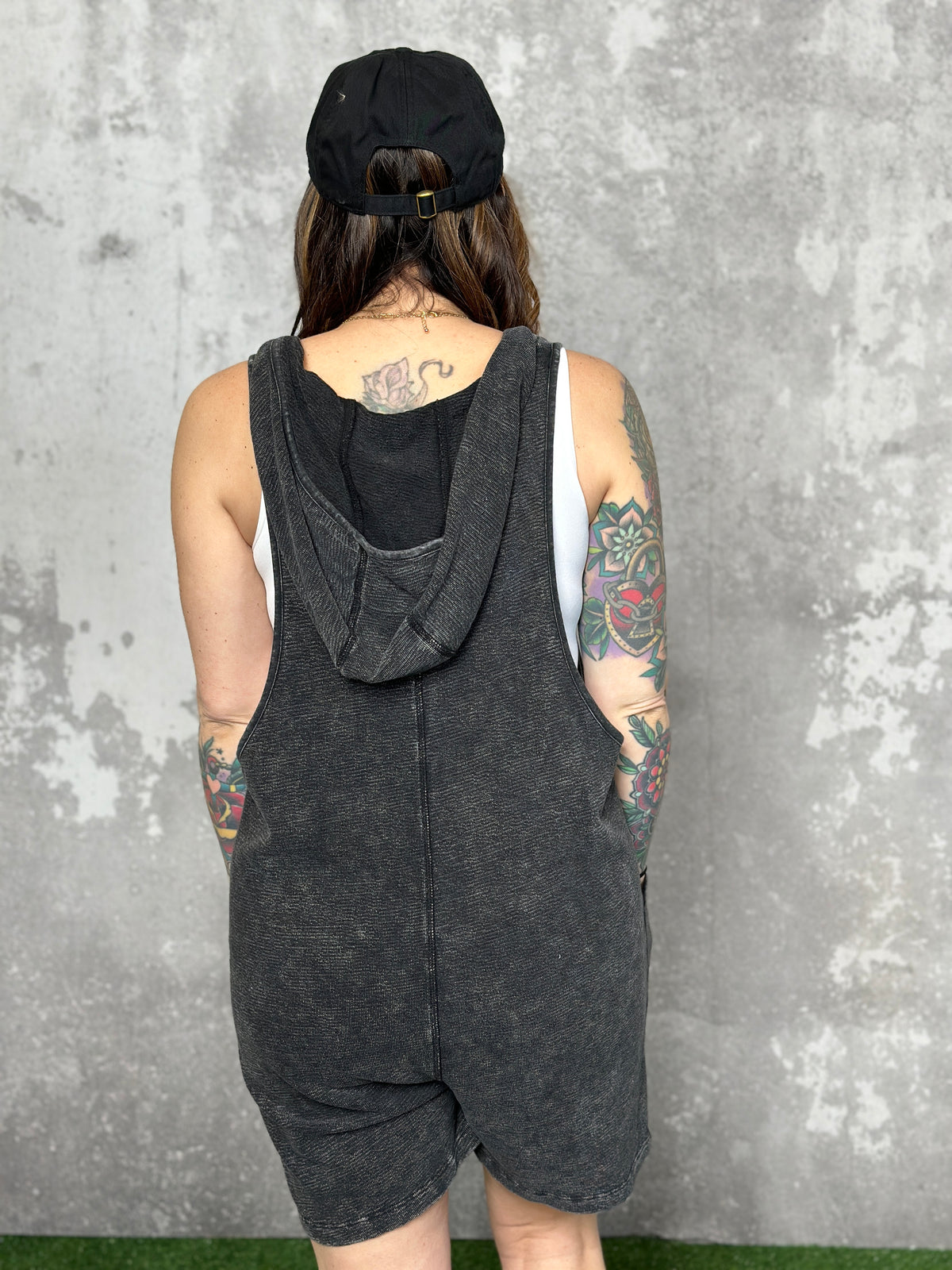 Hooded Lounge Romper - Vintage Black (Small - 1X) - FINAL SALE