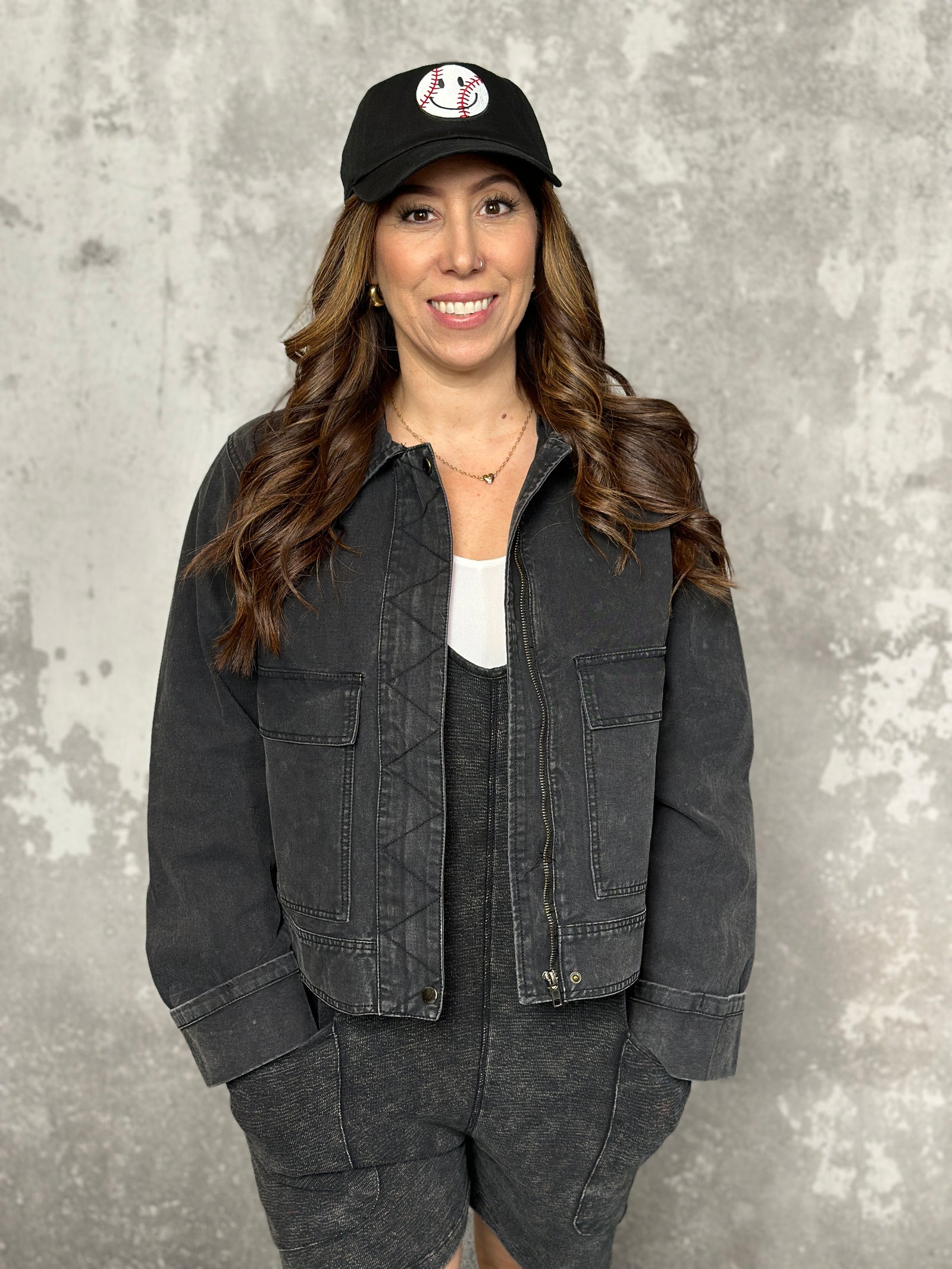 The Cool Cuffed Denim Jacket - Black - FINAL SALE