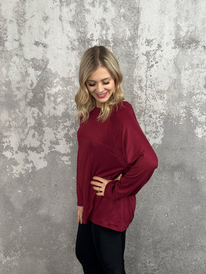 BLACK FRIDAY DOORCRASHER - Raw Hem Detailed Long Sleeve - Burgundy - FINAL SALE
