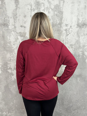 BLACK FRIDAY DOORCRASHER - Raw Hem Detailed Long Sleeve - Burgundy - FINAL SALE