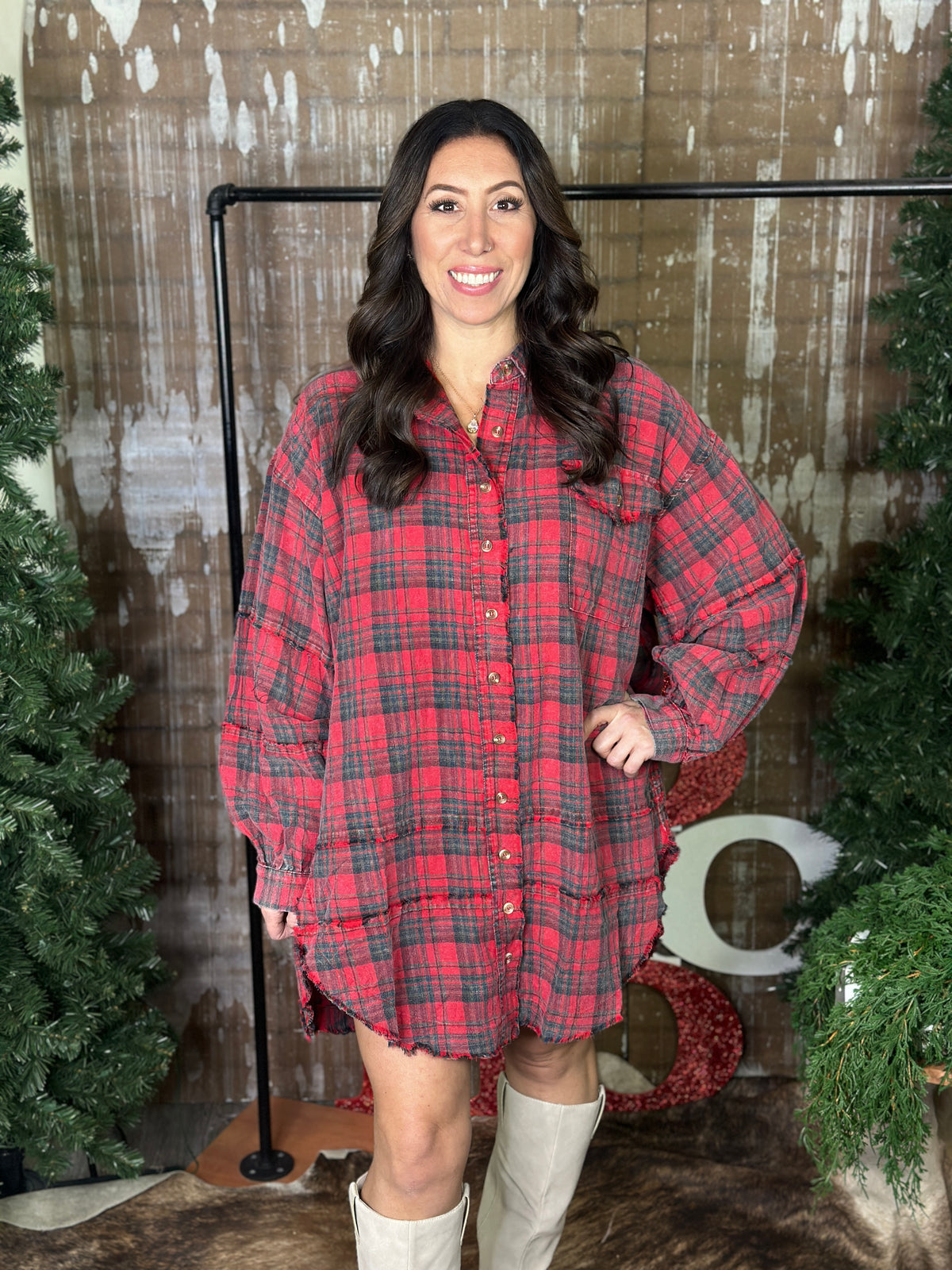 Red Plaid Tunic Top/Dress  (Small - 3X)