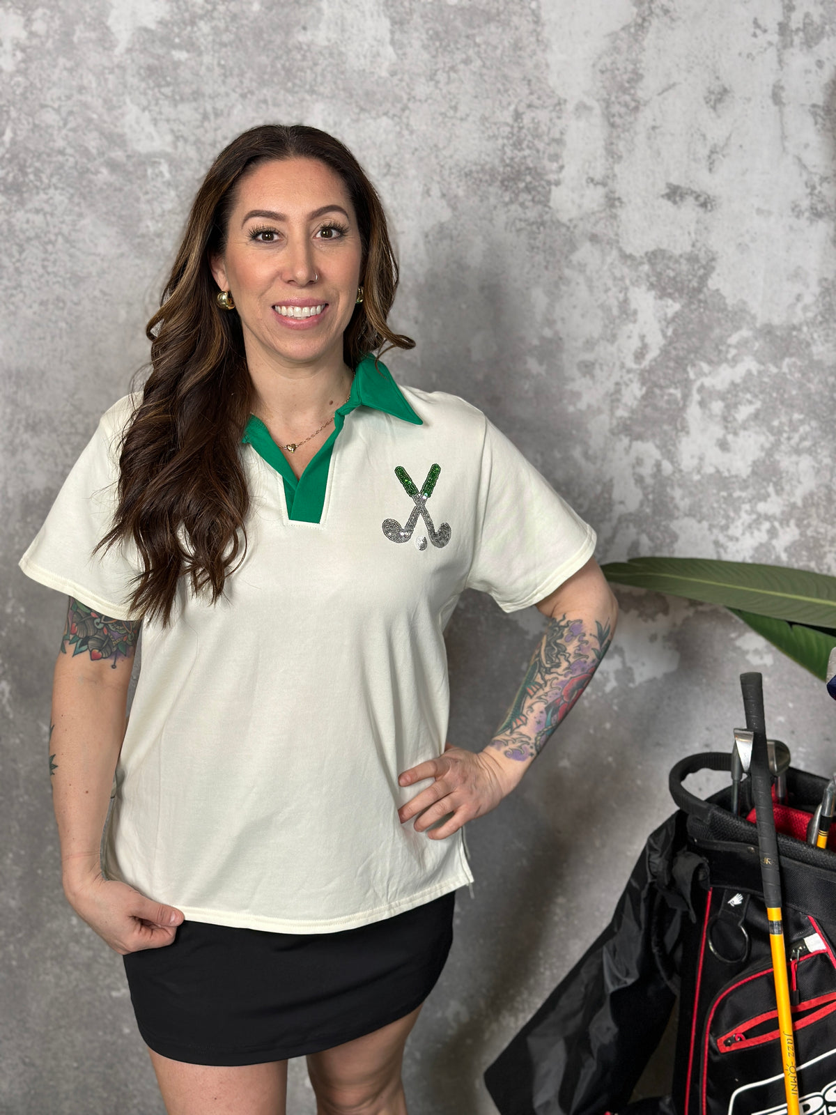 Sequin Golf Club Collared Short Sleeve Sweatshirt