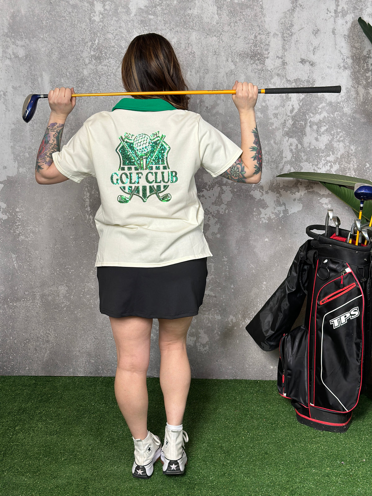 Sequin Golf Club Collared Short Sleeve Sweatshirt