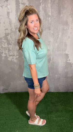 Mineral Wash Pocket Tee - Sage