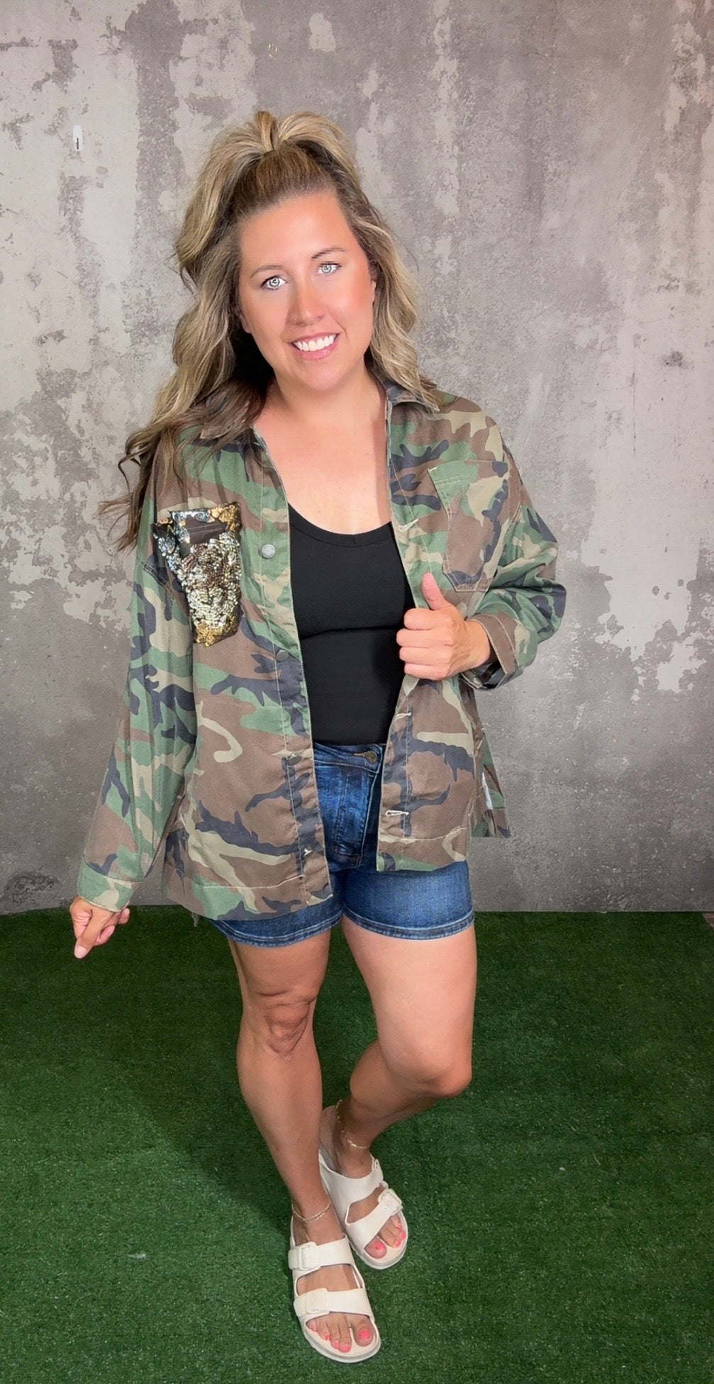 Camo and Sheer Floral Panel Jacket