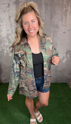 Camo and Sheer Floral Panel Jacket