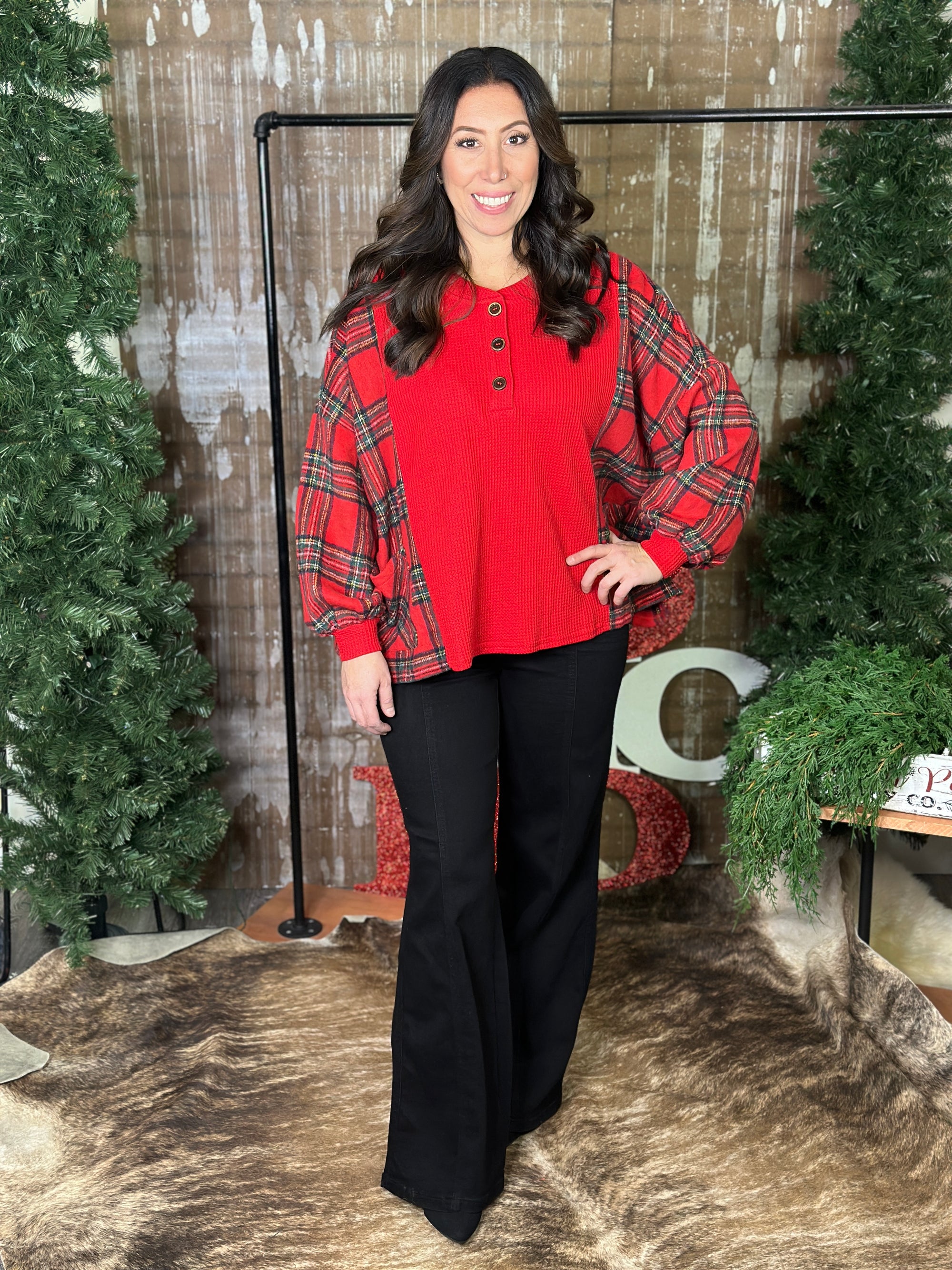 Red Plaid Waffle Top