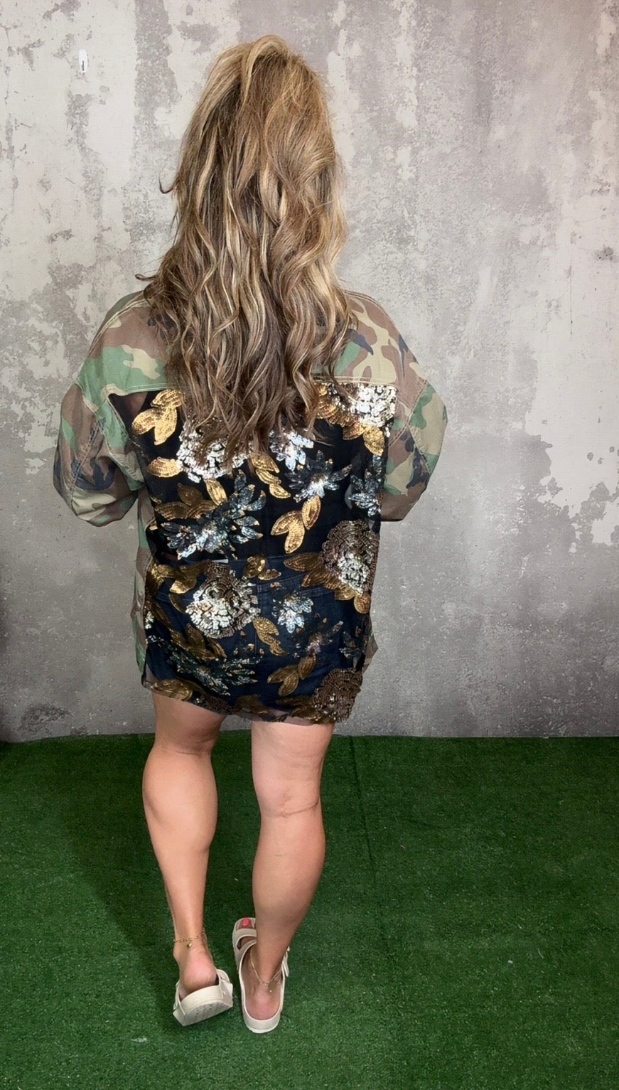 Camo and Sheer Floral Panel Jacket