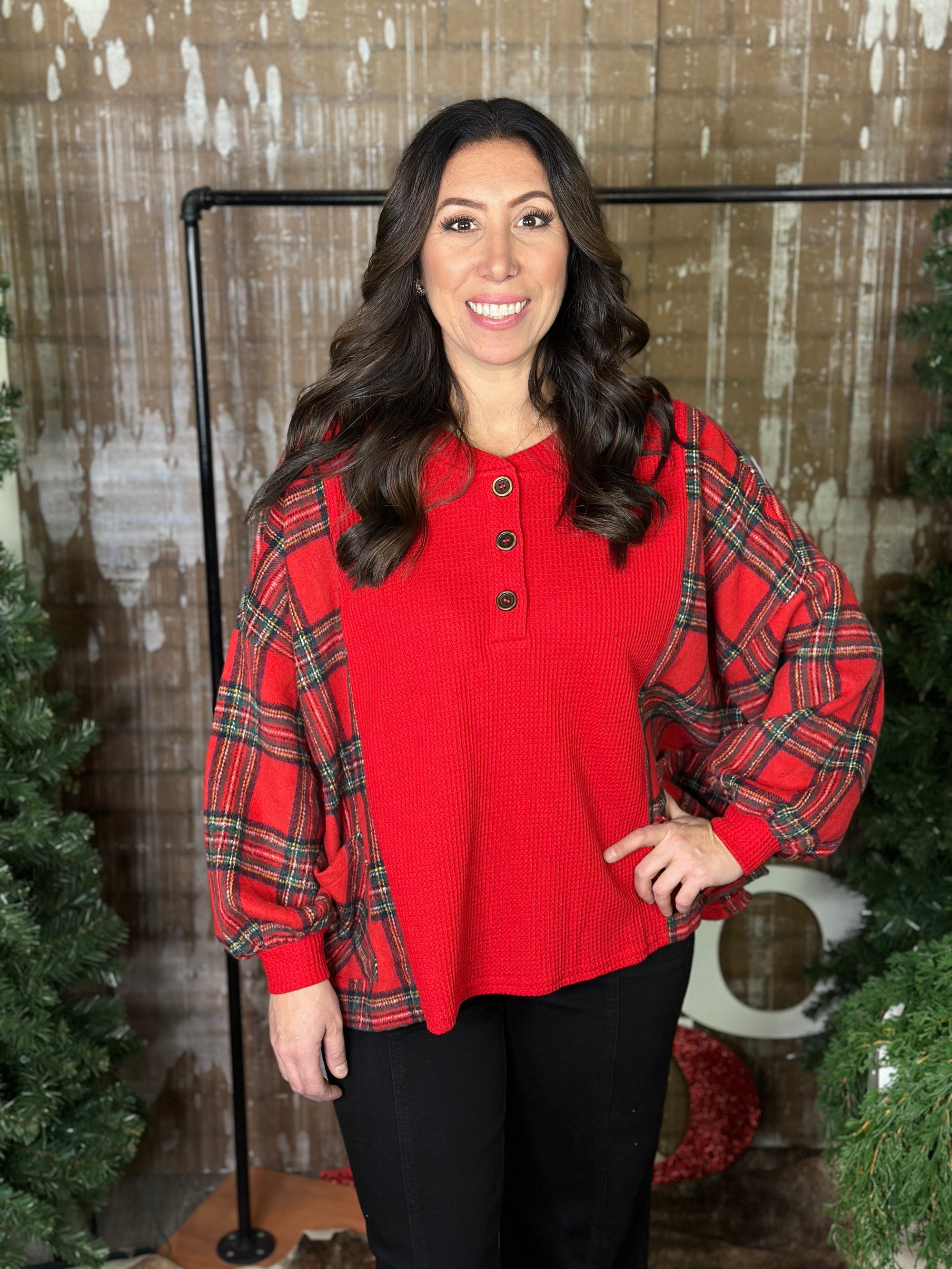 Red Plaid Waffle Top
