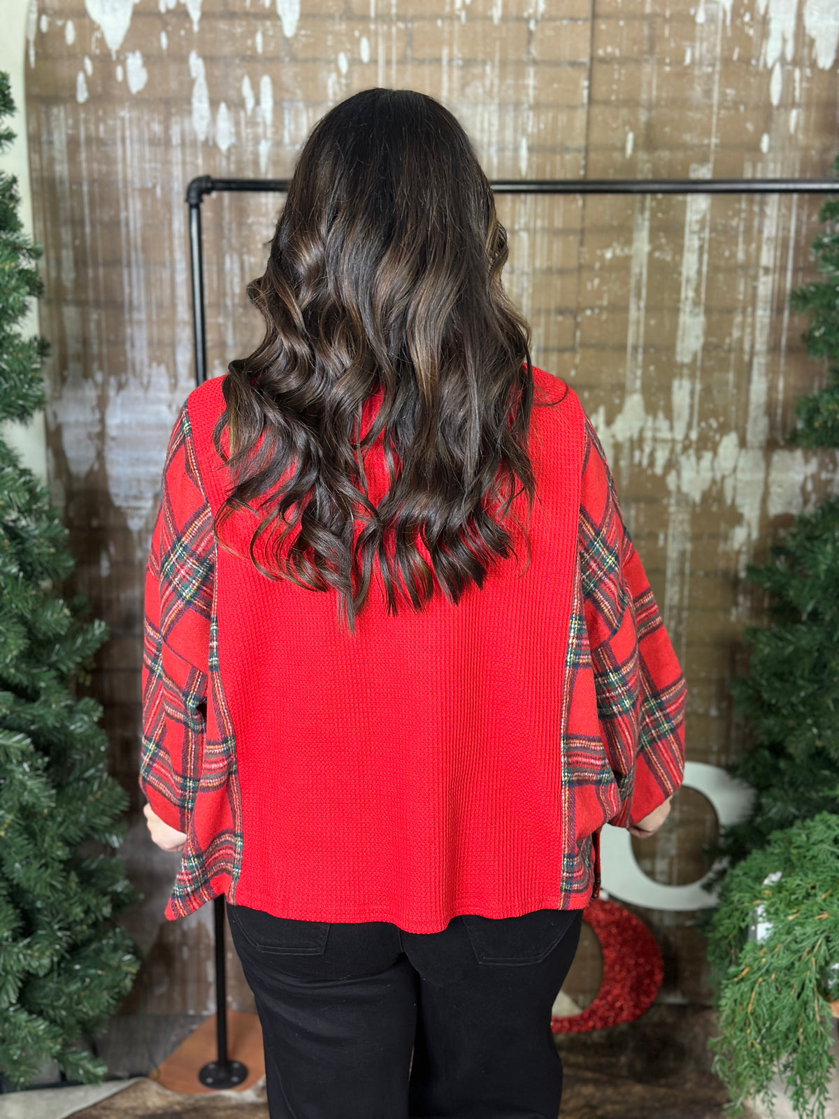 Red Plaid Waffle Top
