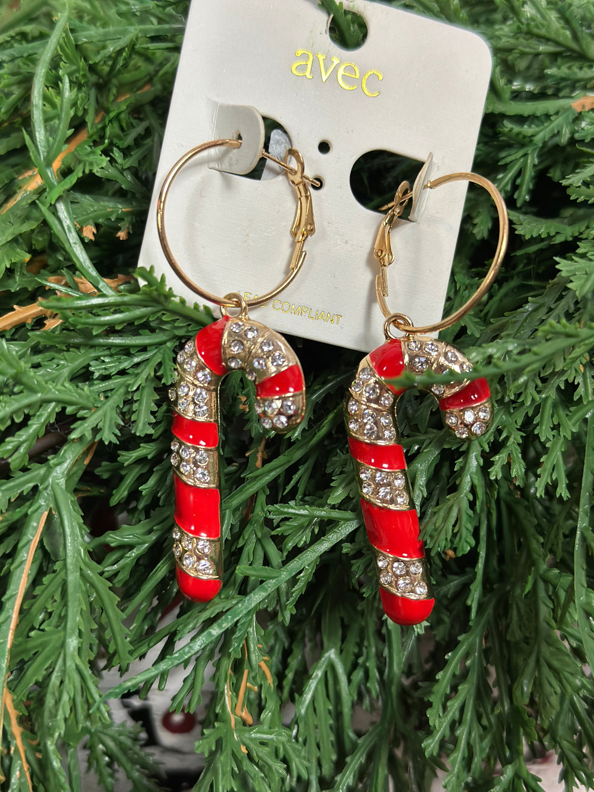Rhinestone Candy Cane Hoop Earrings