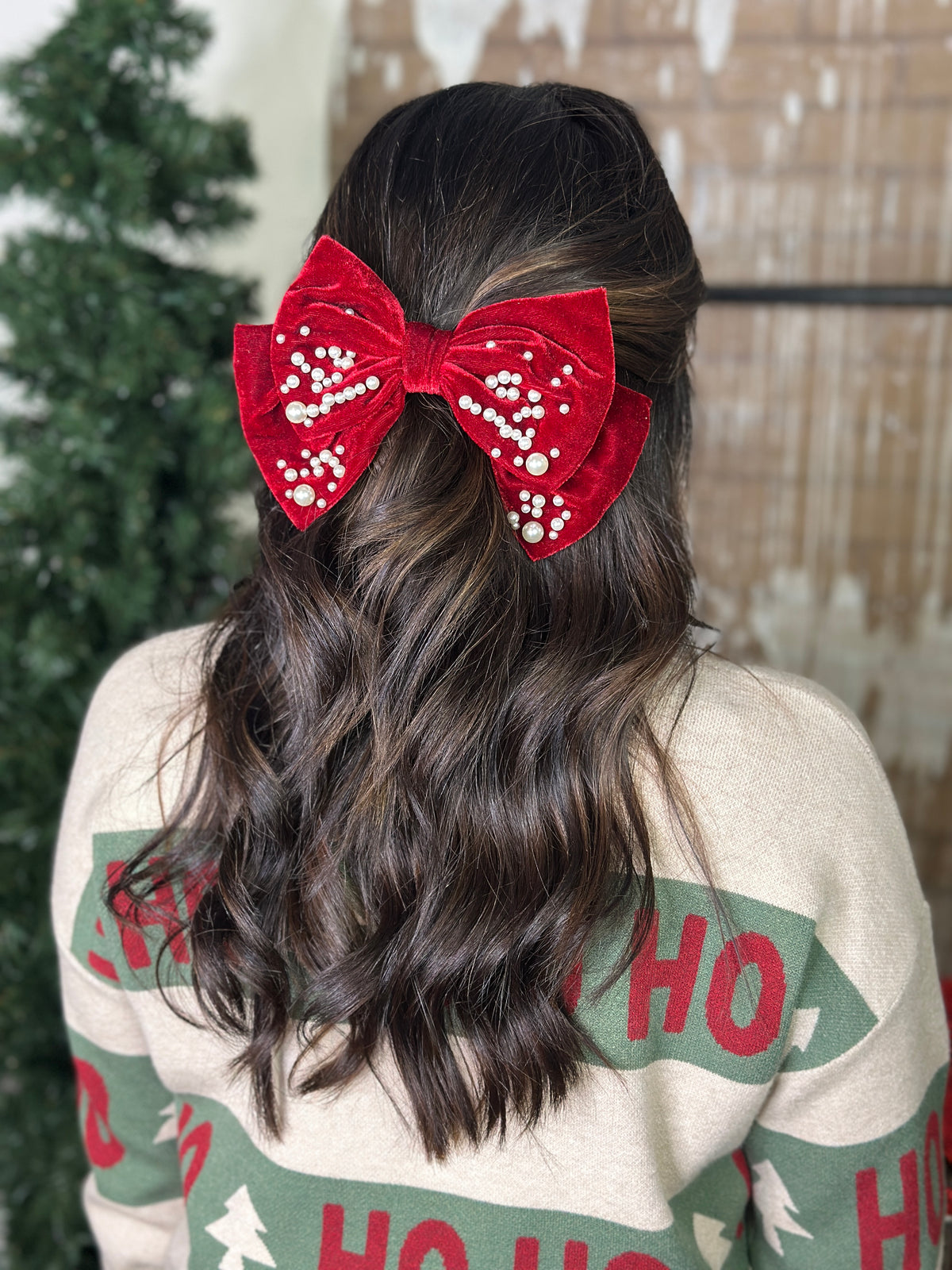 Velvet Pearl Bow Hair Clip - Multi Color