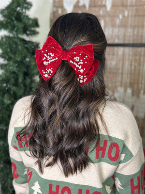 Velvet Pearl Bow Hair Clip - Multi Color