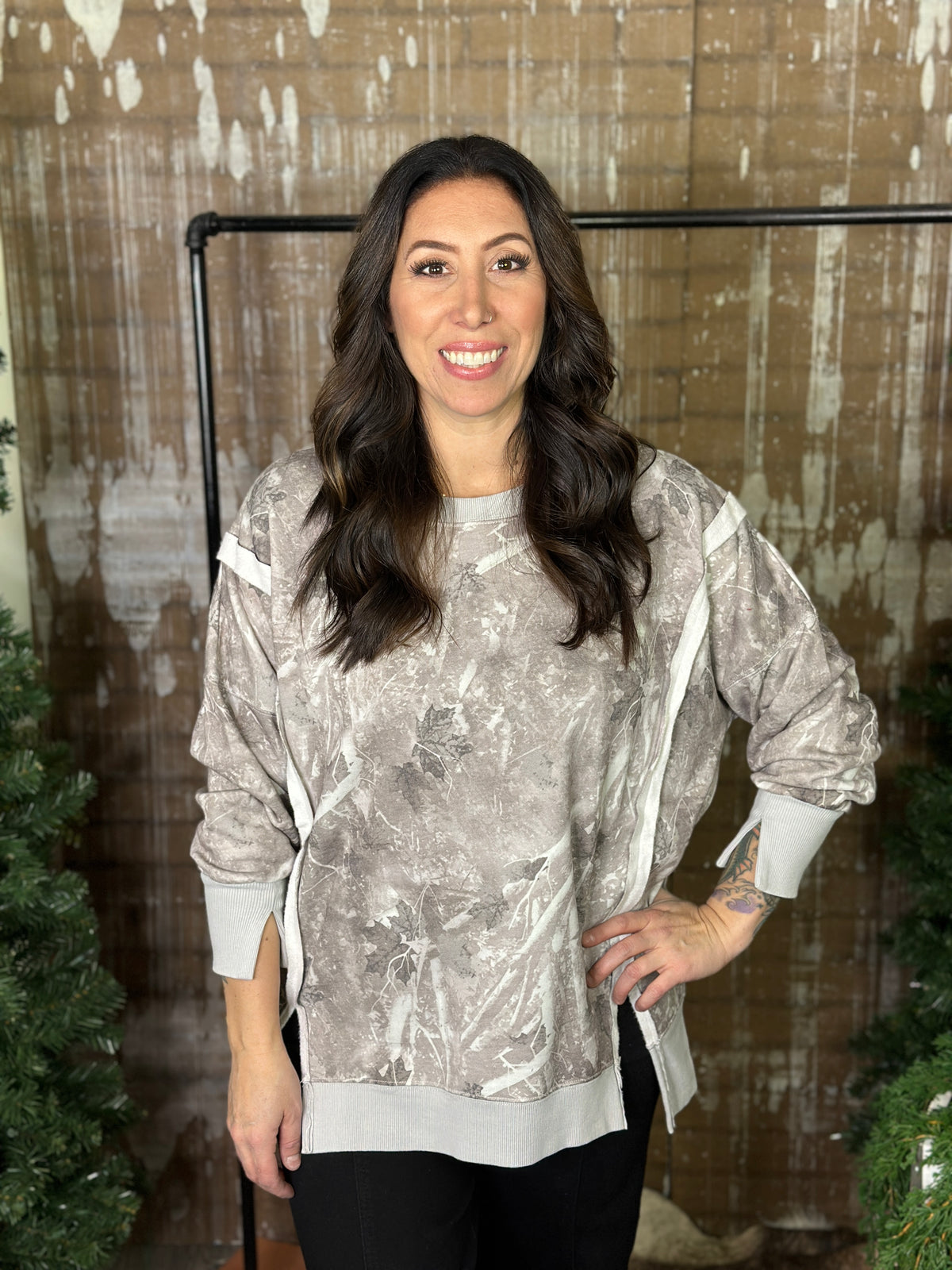 Tunic Style Camo Sweatshirt with reverse hem (Small - 2X)