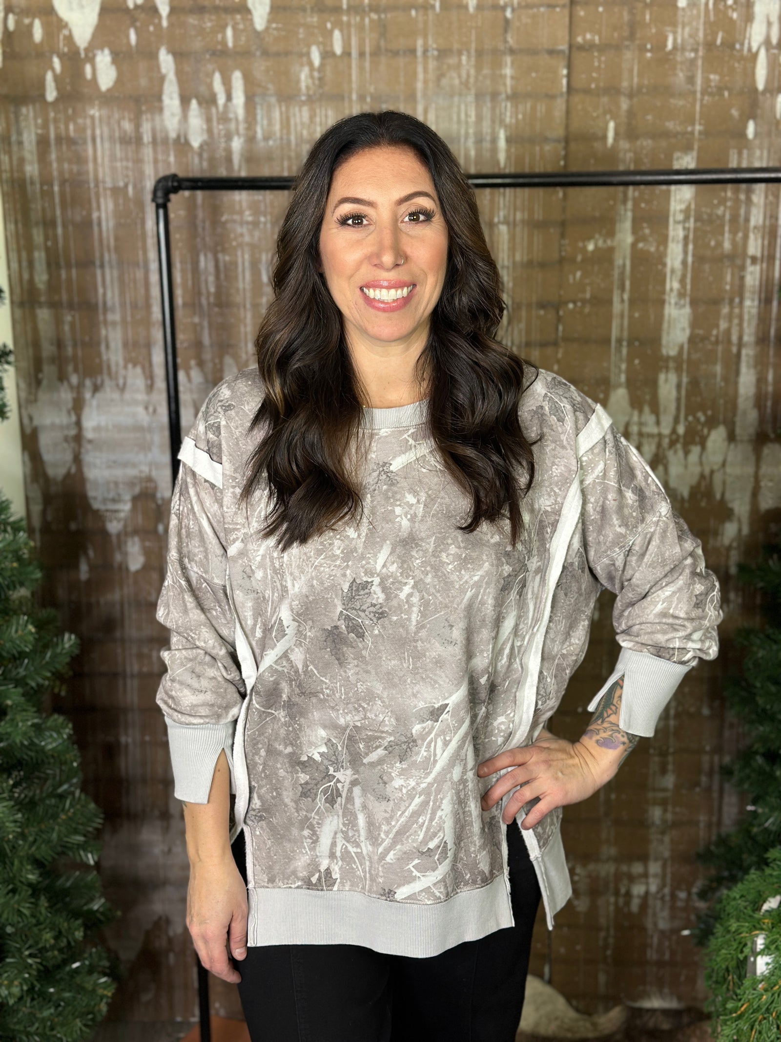 Tunic Style Camo Sweatshirt with reverse hem (Small - 2X)