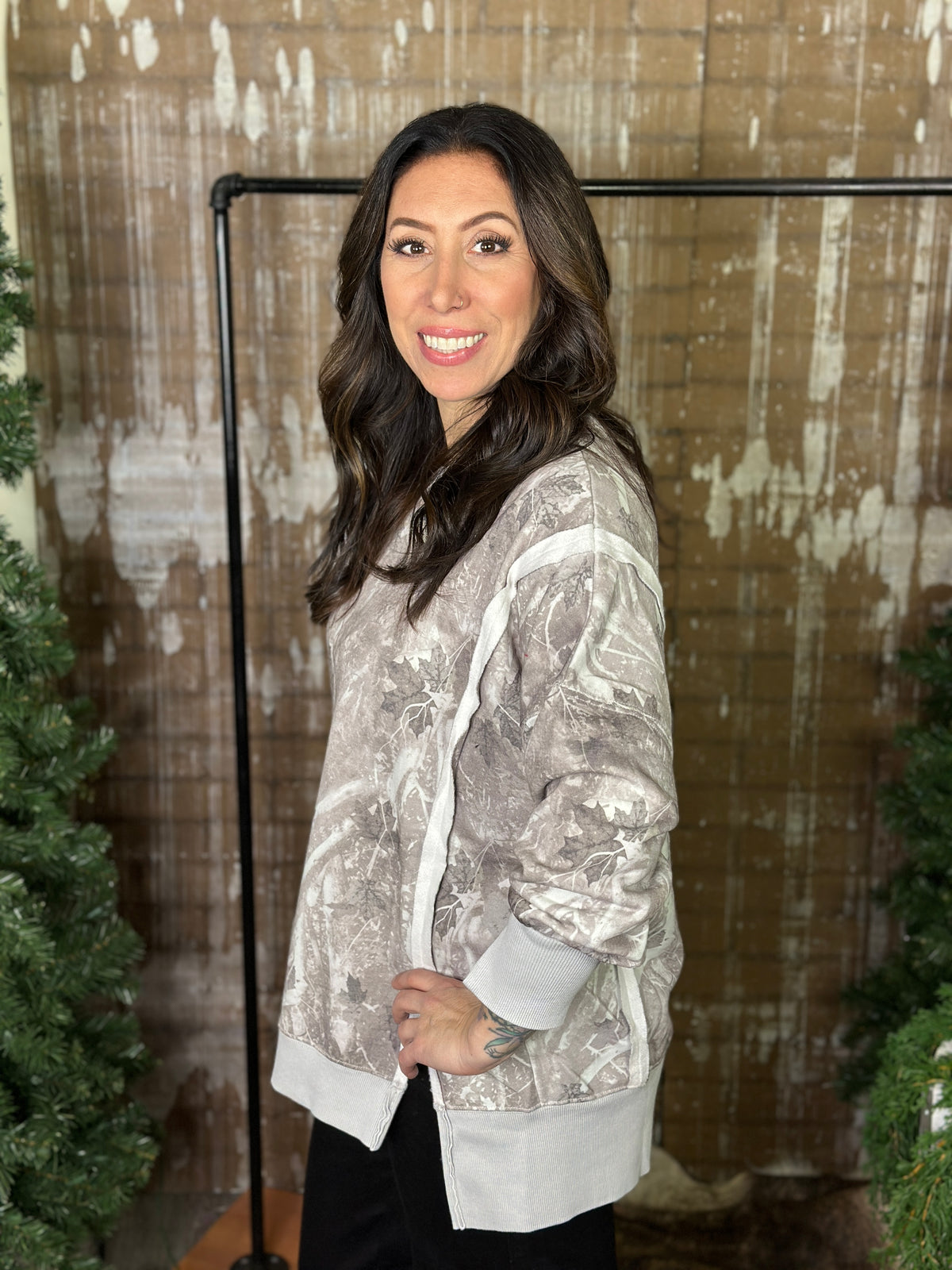 Tunic Style Camo Sweatshirt with reverse hem (Small - 2X)