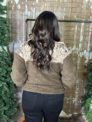 Brown Sherpa Camo Bomber Jacket (Small - 3X)