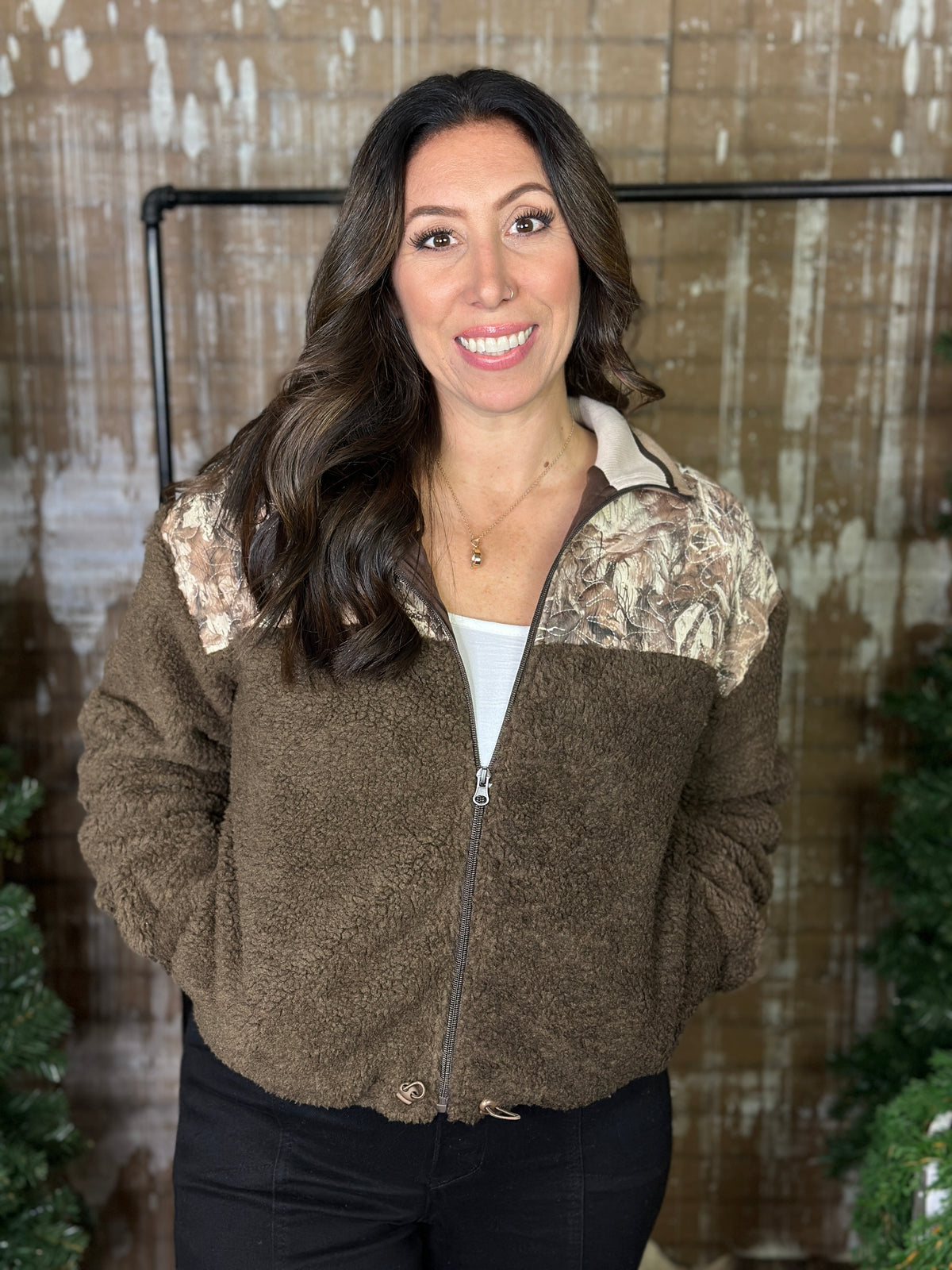 Brown Sherpa Camo Bomber Jacket (Small - 3X)