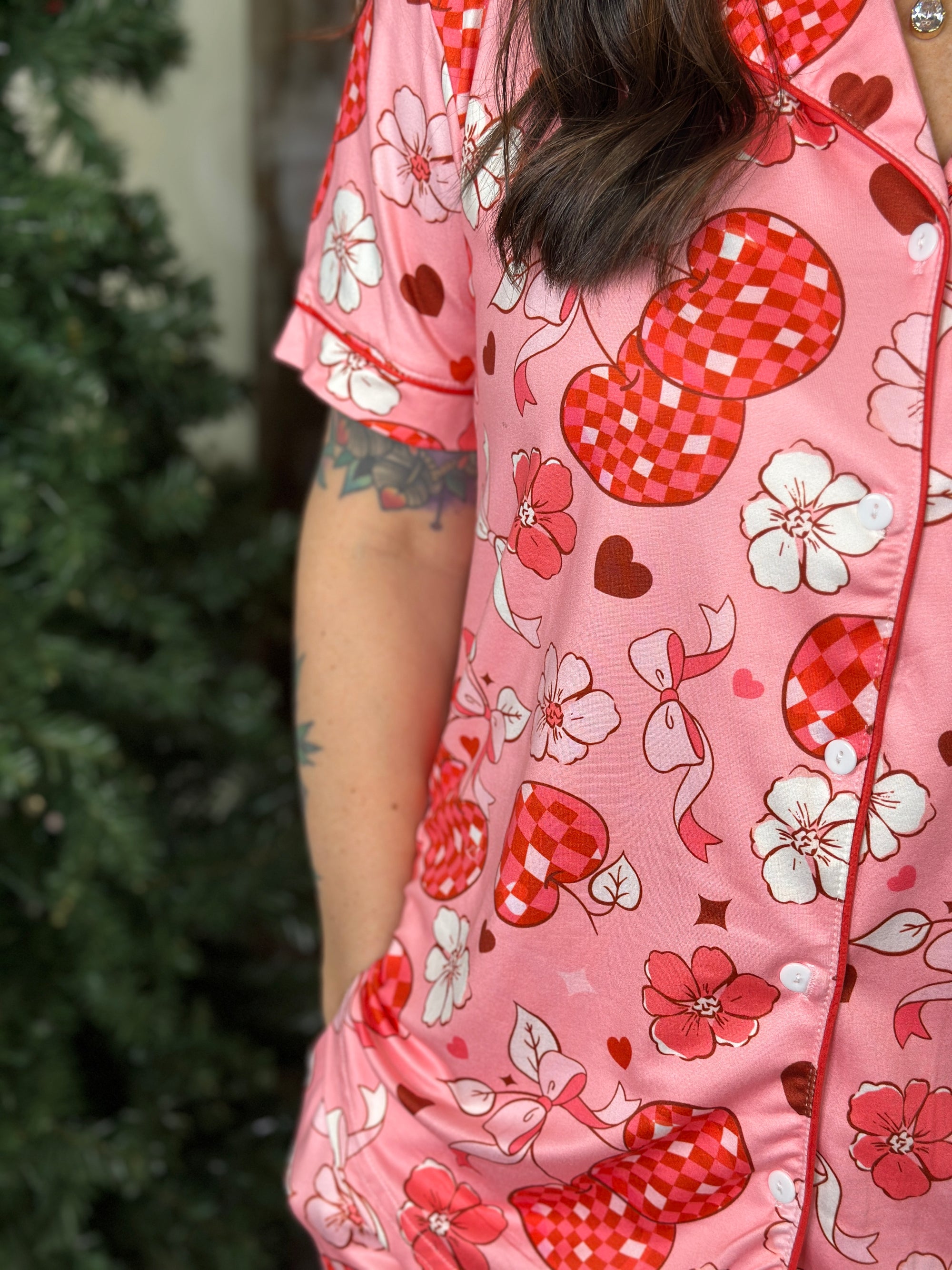 Shirley Button Down Lounge Set - Cherry Disco (Small - 3X)
