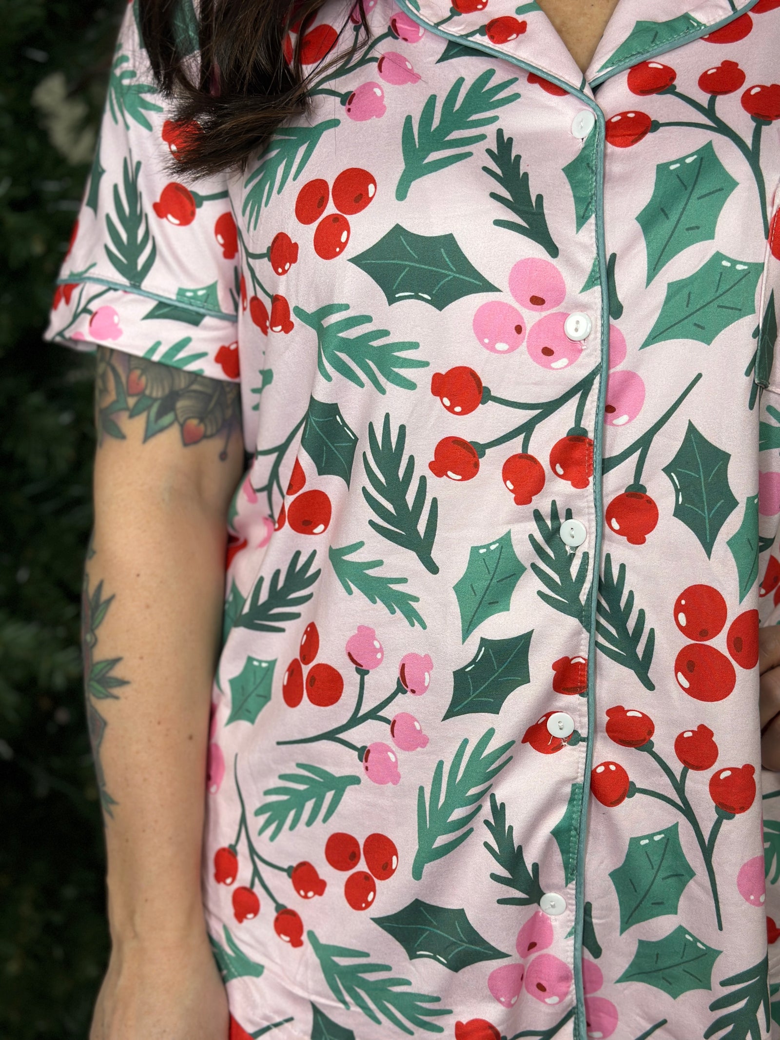 Shirley Button Down Lounge Set - Pink Yule Tide (Small - 3X)