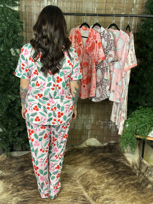 Shirley Button Down Lounge Set - Pink Yule Tide (Small - 3X)
