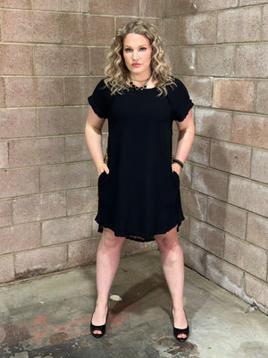 Black Linen Dress with Leopard Back Detail (Small - 2X) - FINAL SALE