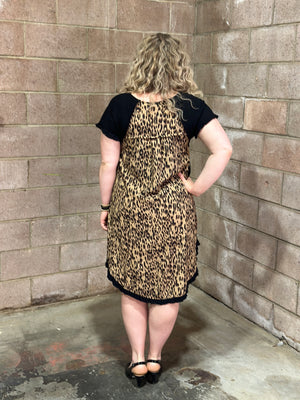 Black Linen Dress with Leopard Back Detail (Small - 2X) - FINAL SALE