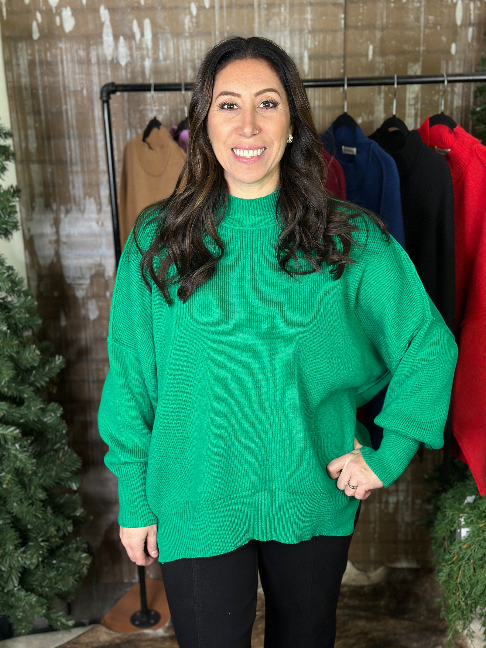 The Side Slit Oversized Sweater - Kelly Green