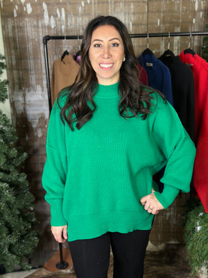 The Side Slit Oversized Sweater - Kelly Green