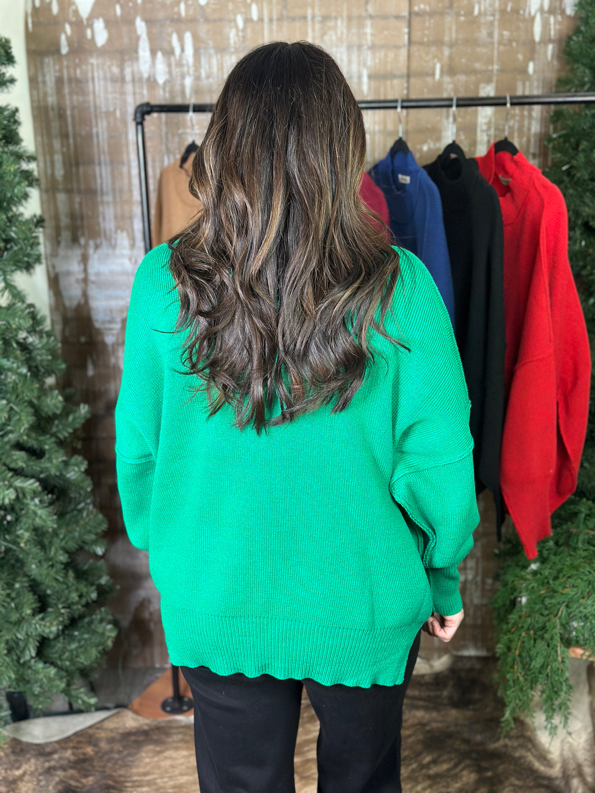 The Side Slit Oversized Sweater - Kelly Green