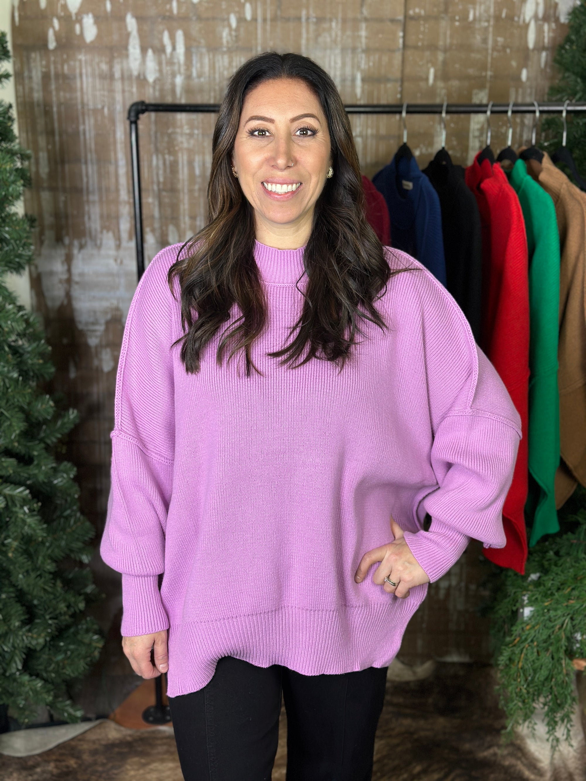 The Side Slit Oversized Sweater - Mauve