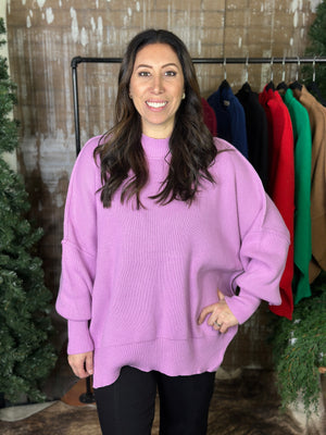 The Side Slit Oversized Sweater - Mauve