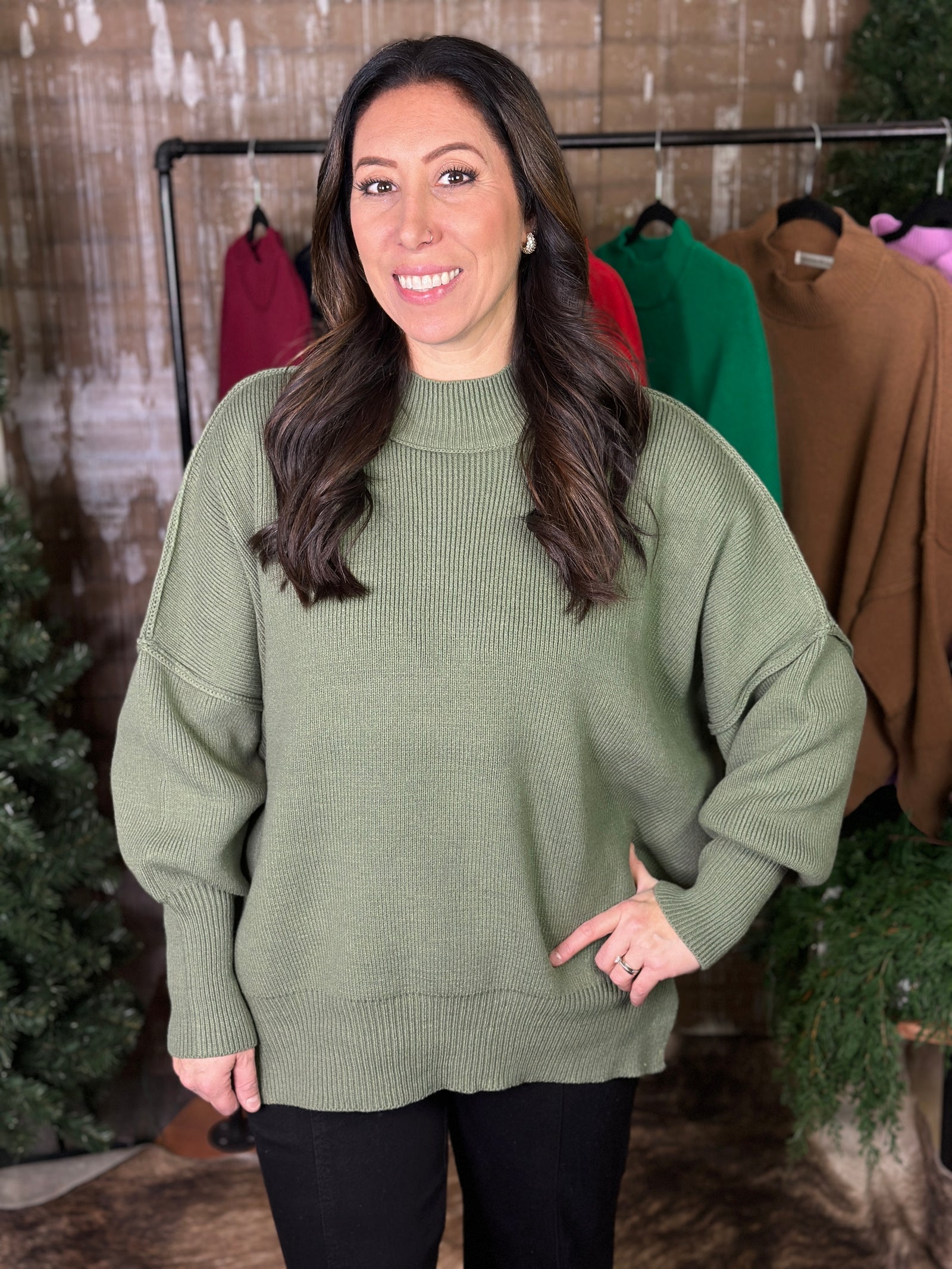 The Side Slit Oversized Sweater - Light Olive