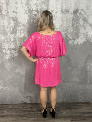 Sequin Stunner Dress - Barbie Pink (Small - 3X) *NEW COLOR