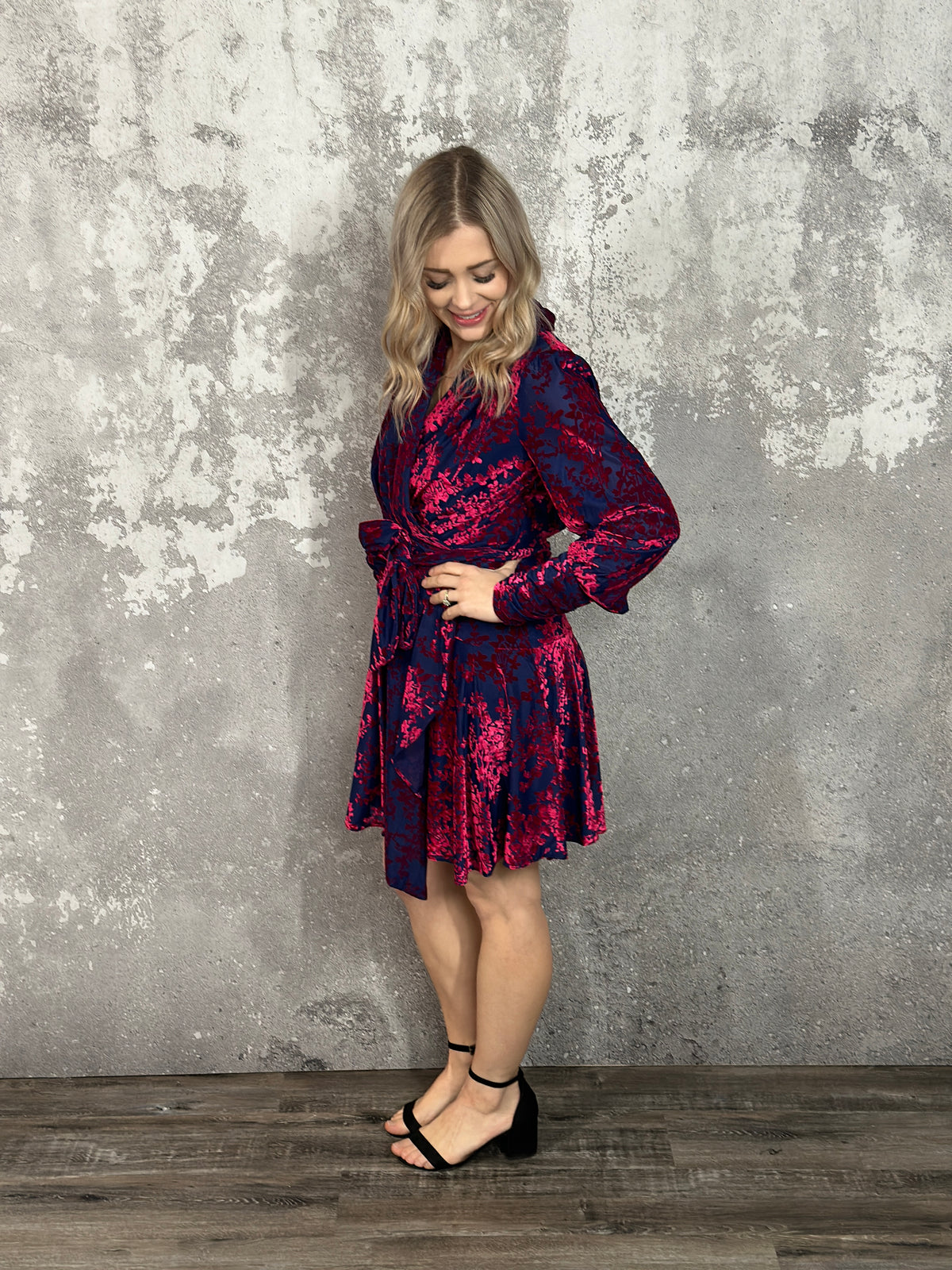 Navy/Fuchsia Velvet Floral Dress - FINAL SALE