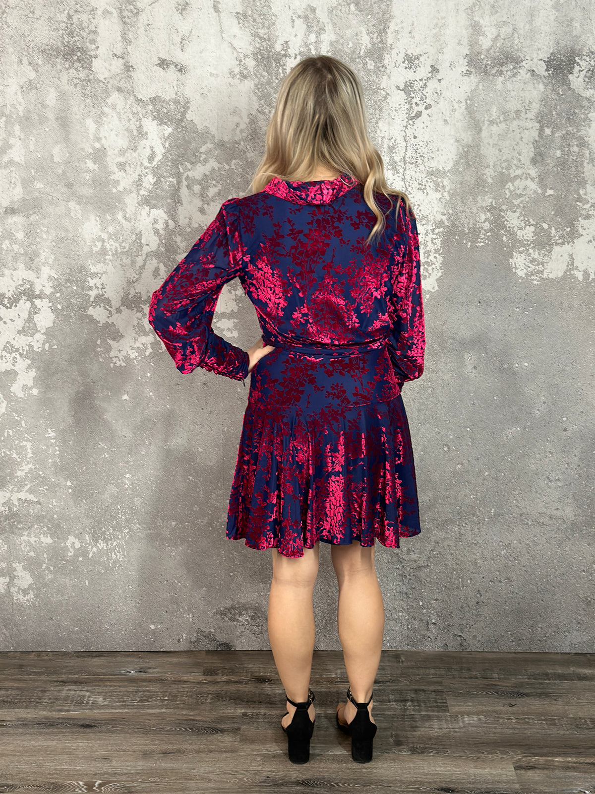 Navy/Fuchsia Velvet Floral Dress - FINAL SALE