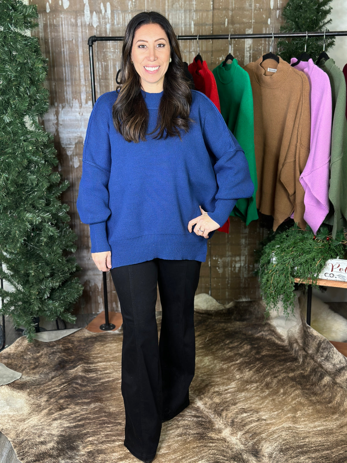 The Side Slit Oversized Sweater - Navy (Small - 3X)